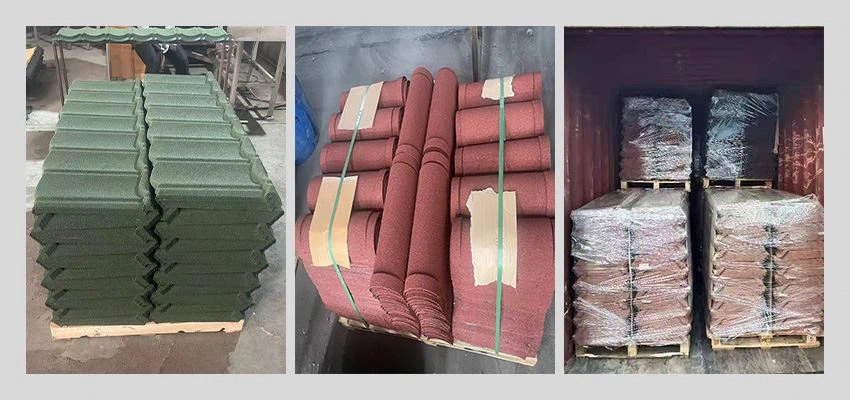 Packing and Container Loading Color Stone Coated Metal Roman Tiles